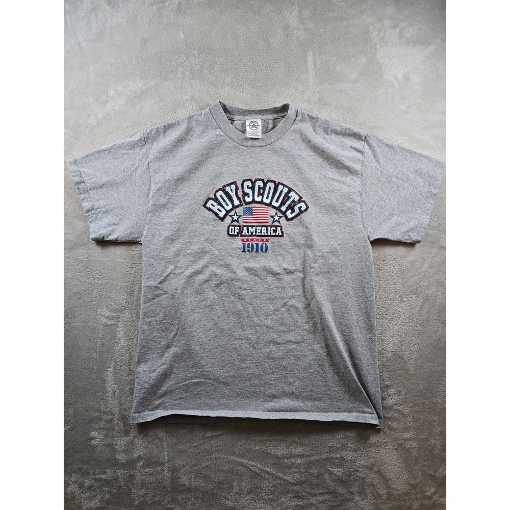 Vintage Boy Scouts of America T Shirt L Fit M Gray Delta Pro Made USA Y2K *Read